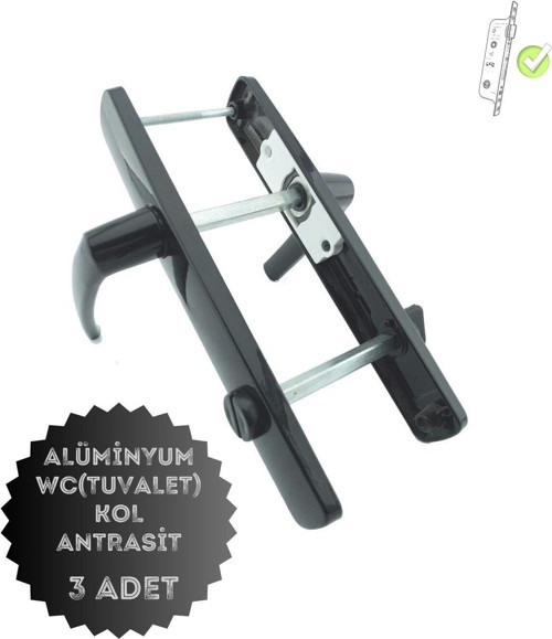 Alümünyum Kapı Kolu / Tuvalet(Wc) / Banyo Alümünyum Kapı Kolu / Antrasit 3 Adet