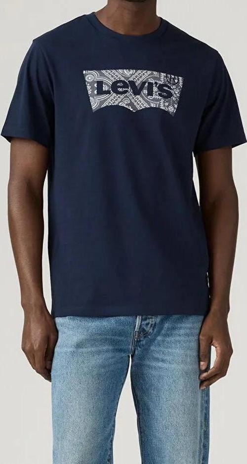 Erkek Desenli Logo Baskılı Lacivert T-Shirt - A2823-0317