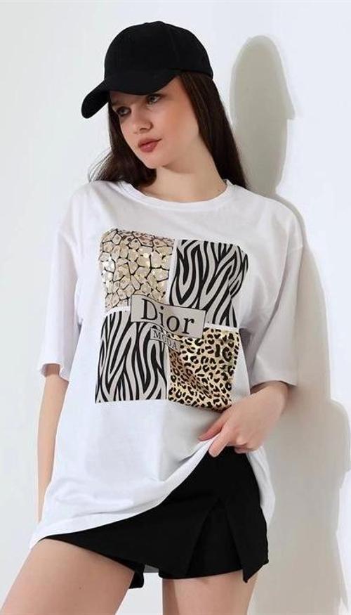 Karma Desenli Oversize Kadın T-Shirt
