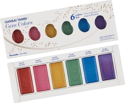 Kuretake Gansai Tambi Profesyonel Japon Sulu Boya 6 Renk Mc20-gc/6v Gem Color