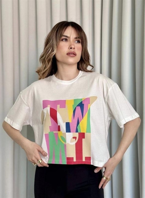 Baskılı Crop Kadın T-Shirt