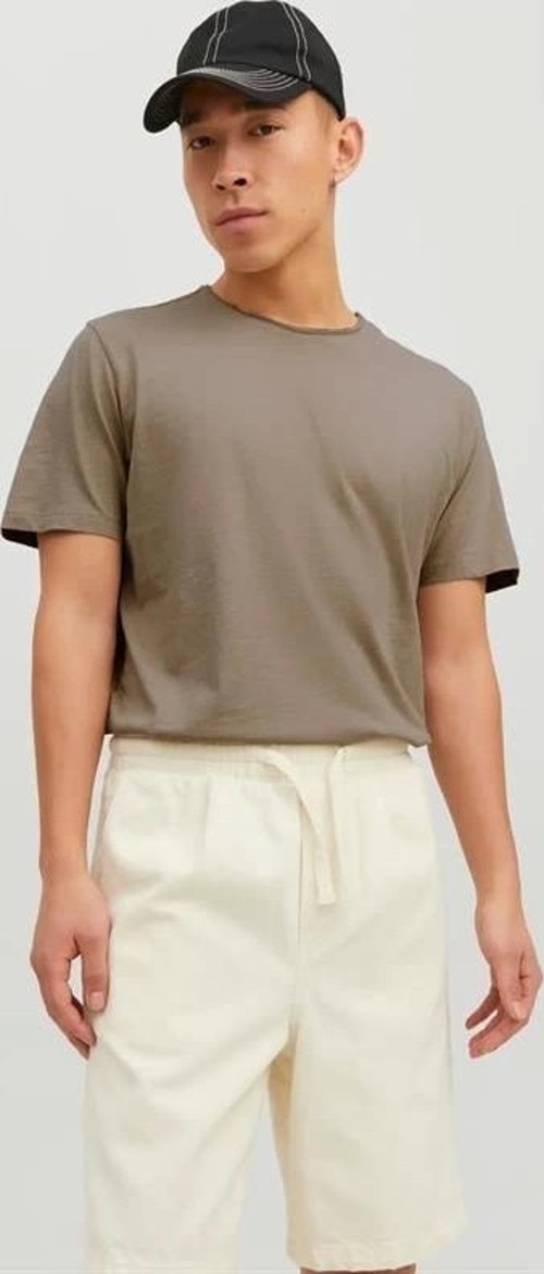12182498 Yırtık Yaka Oval Kesim Erkek Tshirt Bej