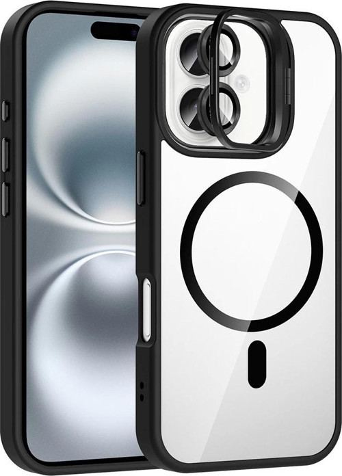 Apple iPhone 16 Kılıf Standlı ve Kamera Lens Hediyeli M-Safe Şarj Özellikli Zore Etro Kapak