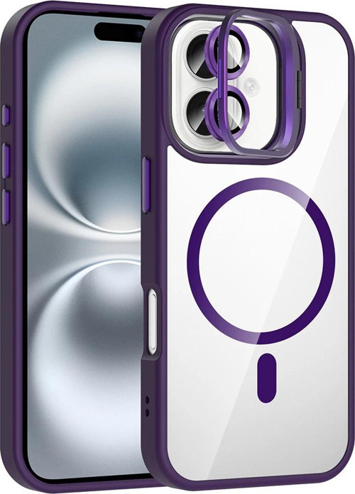 Apple iPhone 16 Kılıf Standlı ve Kamera Lens Hediyeli M-Safe Şarj Özellikli Zore Etro Kapak