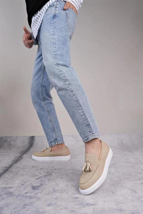 SLW153 Bloom Bağcıksız Püsküllü Süet Erkek Günlük Spor Klasik Ayakkabı SBT - Krem