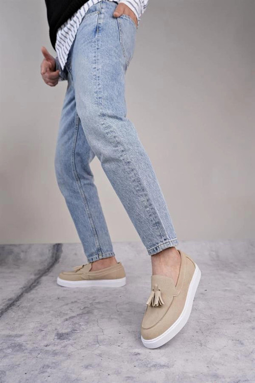 SLW153 Bloom Bağcıksız Püsküllü Süet Erkek Günlük Spor Klasik Ayakkabı SBT - Krem