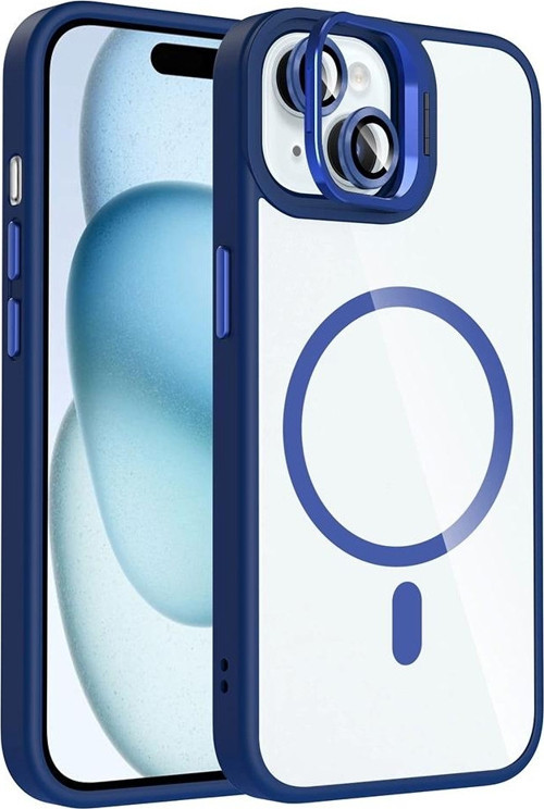Apple iPhone 15 Kılıf Standlı ve Kamera Lens Hediyeli M-Safe Şarj Özellikli Zore Etro Kapak
