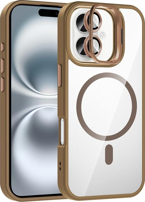 Apple iPhone 16 Kılıf Standlı ve Kamera Lens Hediyeli M-Safe Şarj Özellikli Zore Etro Kapak