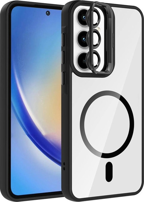 Galaxy A55 Kılıf Standlı ve Kamera Lens Hediyeli M-Safe Şarj Özellikli Zore Etro Kapak