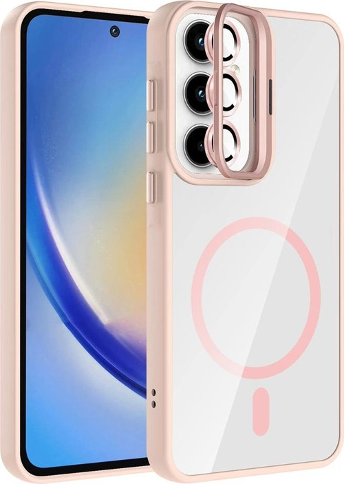 Galaxy A55 Kılıf Standlı ve Kamera Lens Hediyeli M-Safe Şarj Özellikli Zore Etro Kapak