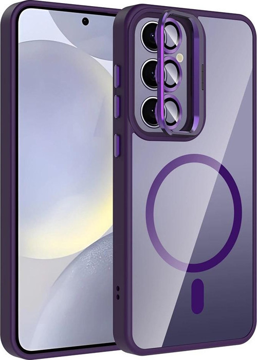 Galaxy S24 Plus Kılıf Standlı ve Kamera Lens Hediyeli M-Safe Şarj Özellikli Zore Etro Kapak