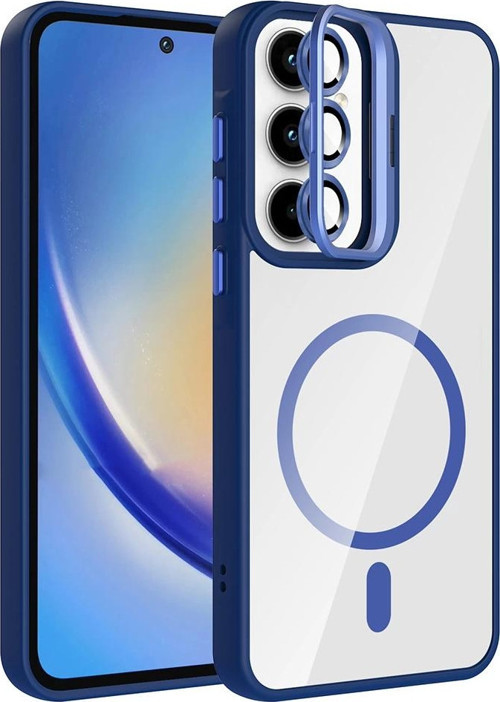 Galaxy A55 Kılıf Standlı ve Kamera Lens Hediyeli M-Safe Şarj Özellikli Zore Etro Kapak