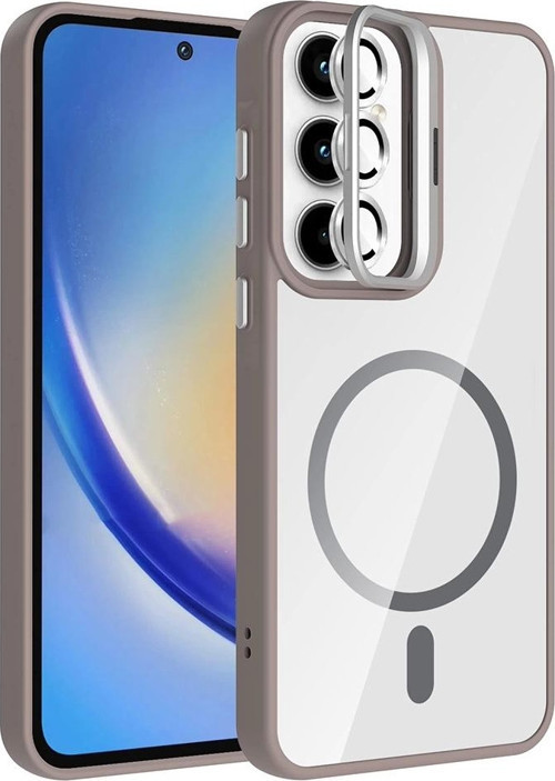 Galaxy A55 Kılıf Standlı ve Kamera Lens Hediyeli M-Safe Şarj Özellikli Zore Etro Kapak