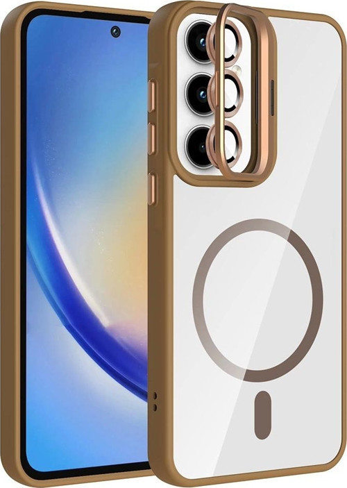 Galaxy A55 Kılıf Standlı ve Kamera Lens Hediyeli M-Safe Şarj Özellikli Zore Etro Kapak