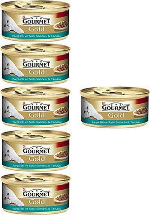 Gold Parça Etli Ve Soslu Somonlu&tavuklu Yaş Kedi Maması 85gr 6al 5ödecndst0510ggpest
