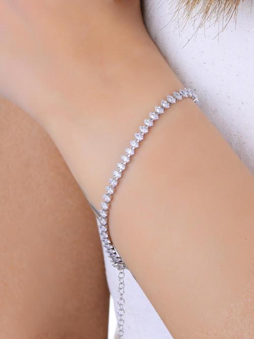 Gümüş rodyumlu mekik (Markiz) kesim zirkon taşlı pırlanta modeli su yolu bileklik [barcode]