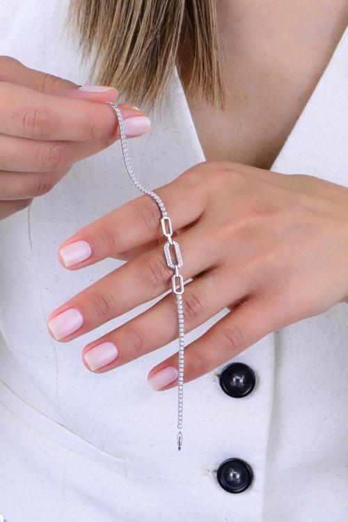 Gümüş rodyumlu pırlanta modeli zirkon taşlı frame su yolu bileklik [barcode]