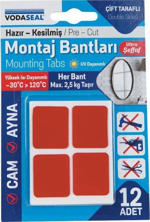 Vodaseal Superfix Kesilmiş Çift Taraflı Akrilik Montaj Bantları - 12 Parça