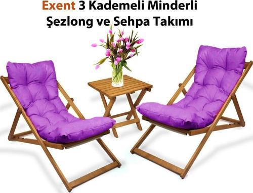 3 Kademeli Minderli Şezlong ve Sehpa seti-MOR