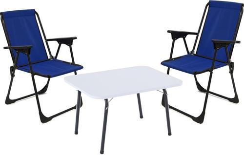 45x60 Katlanır Masa + 2 Adet Kamp Sandalyesi, Çift dikişli 120 kg kapasiteli-2LAC-BEY