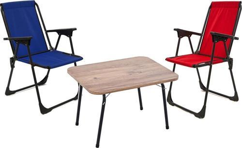 45x60 Katlanır Masa + 2 Adet Kamp Sandalyesi, Çift dikişli 120 kg kapasiteli-KIR-LAC-ATL