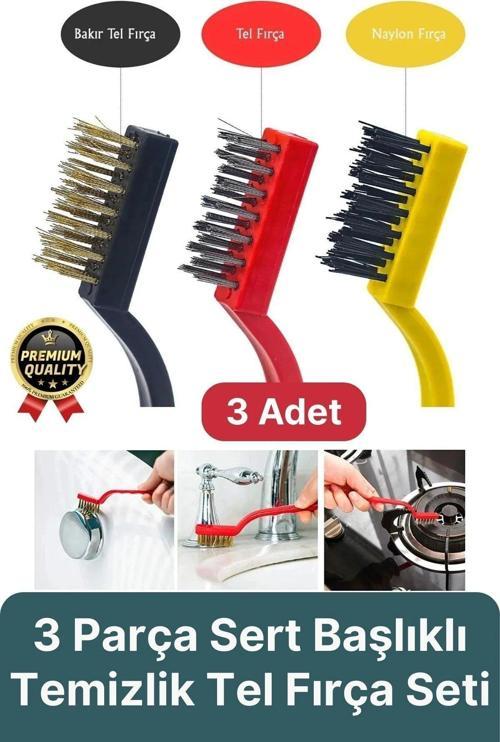 Çok Amaçlı Bakır Naylon Yağ Çıkarma Aspiratör Ocak Lavabo Fırın Detaylı Temizlik Tel Fırça 3 Parça