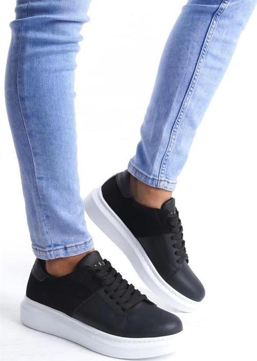 SLW151 Boost Bağcıklı Cilt Süet Erkek Günlük Sneaker Ayakkabı CSBT - Siyah