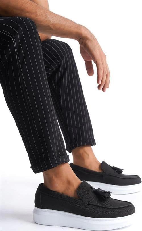 SLW154 Blaze Bağcıksız Püsküllü Keten Erkek Günlük Spor Klasik Ayakkabı KBT - Siyah