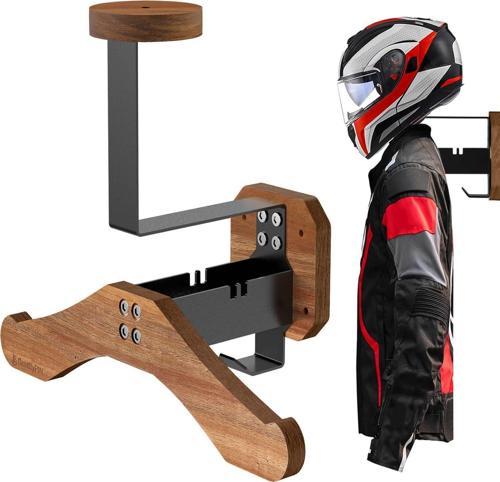 Kask Askısı - Motosiklet Kask Askısı Duvar Montajı, Masif Ahşap ve Ağır Hizmet Tipi Çelik Kask Duvar Montajı Motosiklet/