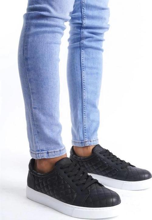 SLW166 Prestige Bağcıklı Cilt Kapitone Desenli Erkek Günlük Sneaker Ayakkabı CBT - Siyah