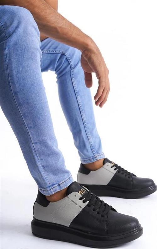 SLW151 Boost Bağcıklı Cilt Süet Erkek Günlük Sneaker Ayakkabı CSST - Siyah/Gri