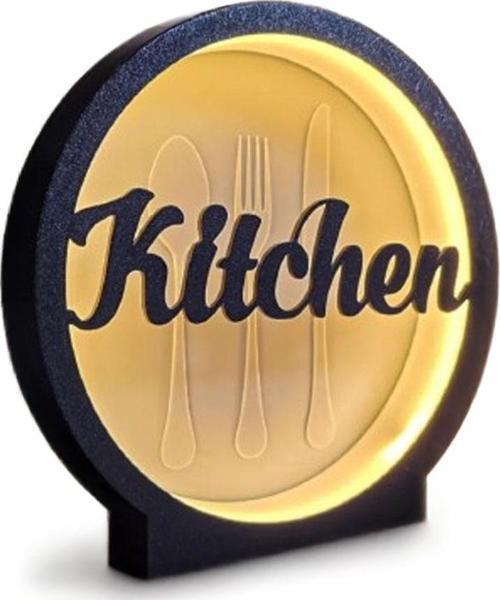 LED Işıklı Mutfak Dekoru – Kitchen Yazılı Masa Üstü Tasarım