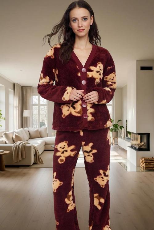 Yumuşak Wellsoft Kumaşlı Kışlık Pijama Takımı Renk Ayıcıklı Desen Mükemmel Uyum Rahat Ve Şık