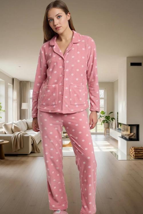 Rahat Kalıp 100% Polyester Polar Pijama Takımı Kış İçin İdeal Kullanım