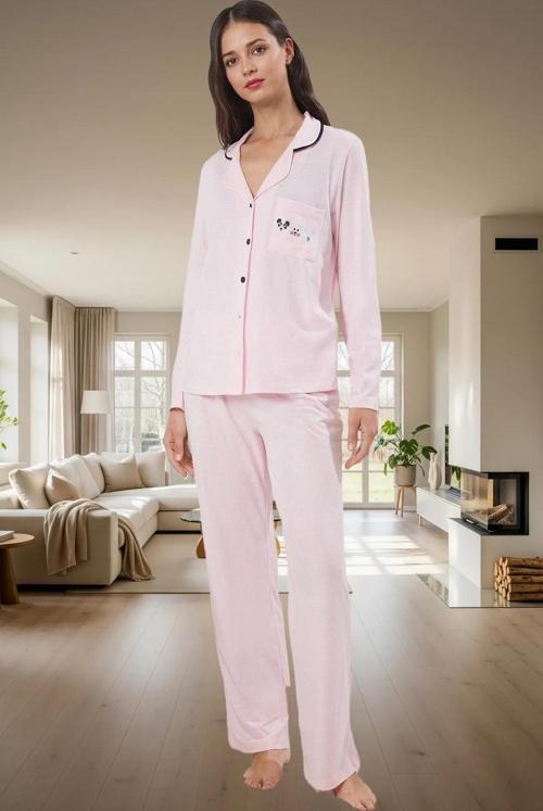 Rahat Ev Giyim Pijama Takımı Pamuklu Regular Boru Paça Uzun Kollu Mükemmel Uyum