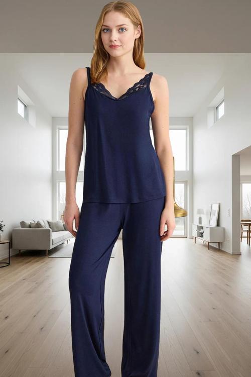 Yazlık İnce Askılı Pijama Takımı Viskon Dantel Detay Regular Uzun Ömürlü Özenle Seçilmiş