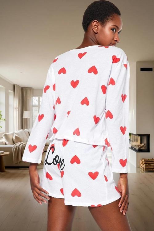 Pamuklu İpliği Boyalı Kalpli Pijama Takımı Rahat ve Şık Homewear Özel Tasarım