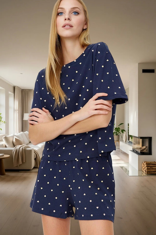 Puantiyeli Kalpli Pamuklu Pijama Takımı Rahatlık ve Şıklık Bir Arada Dayanıklı Malzeme