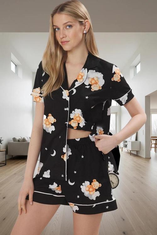 Evde Rahatlık İçin %100 Pamuklu Ayıcıklı Pijama Takımı Mükemmel Uyum Dayanıklı Malzeme