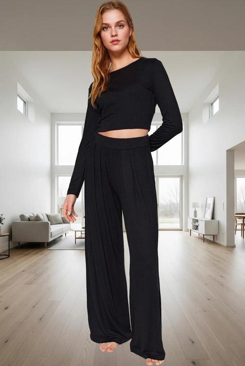 Yüksek Bel Geniş Paça Pijama Takımı Rahat Viskoz Kumaş Ev Konforu Kaliteli İşçilik