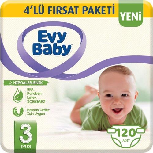 Bebek Bezi 3 Beden Midi 4'lü Fırsat Paketi 120 Adet (YENİ)