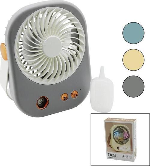 Su Spreyli Usb Mini Fan 15.5x12cm Masa Üstü Usb Şarjlı 2in1 Kulp=taşıma - Duruş 3 Kademe Hız Bjj-566