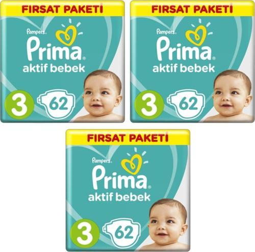Bebek Bezi 3 Beden-numara Midi 6-10 kg 62 Li 3 Paket 186 Adet