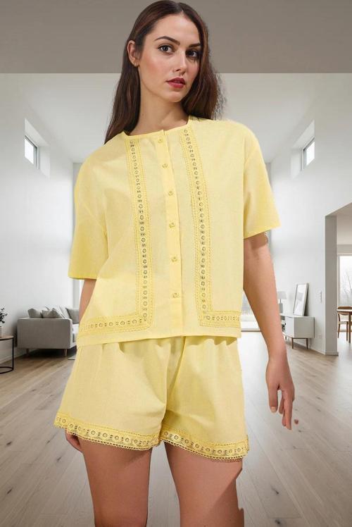 Rahatlığı ve Şıklığı Bir Arada Sunan Pijama Takımı %100 Pamuk Brodeli Detay Rahat Kullanım