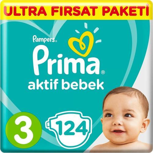 Bebek Bezi Aktif Bebek 3 Beden 124 Adet Midi Ultra Fırsat Paketi