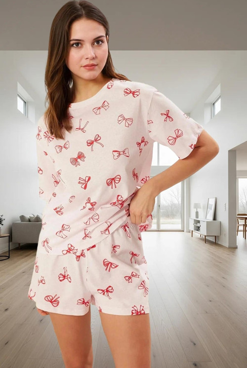 Pamuklu Pijama Takımı Kurdele Desenli Rahat Kalıp Profesyonel Görünüm Ve Şık