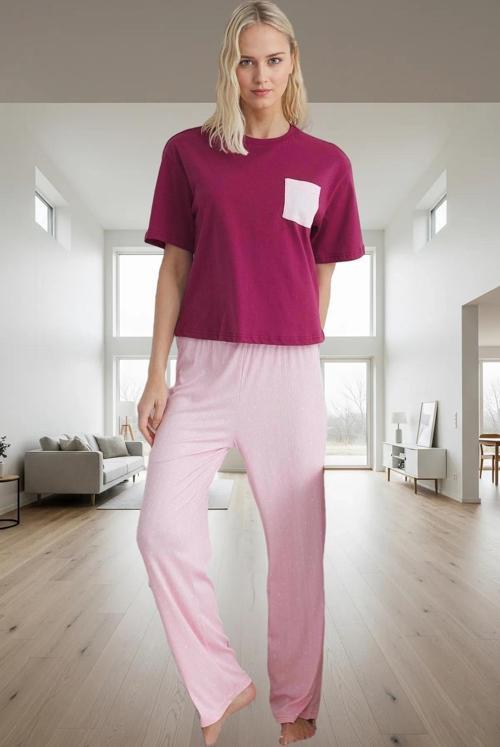 Pamuklu Örme Pijama Takımı Galaksi Desenli Regular Kalıp Günlük Kullanım İçin