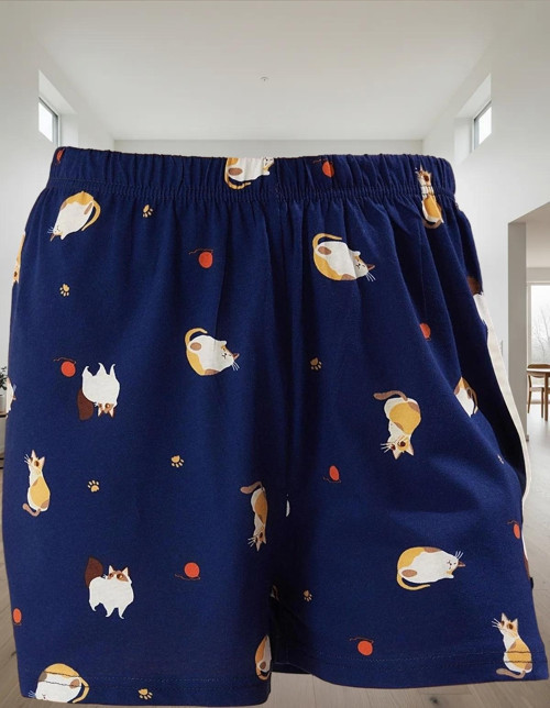 Yazlık %100 Pamuklu Rahat Pijama Takımı Kedili Desenli Şortlu Kaliteli İşçilik Zarifane Tasarım