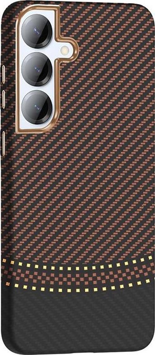 Galaxy S25 Kılıf M-safe Şarj Özellikli Karbon Fiber Görünümlü Gros Kapak Gold-Siyah