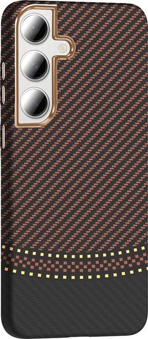 Galaxy S24 FE Kılıf M-safe Şarj Özellikli Karbon Fiber Görünümlü Gros Kapak Gold-Siyah